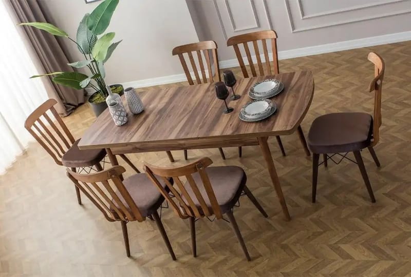 Extendable Dining Table & Chairs Set (7 Pieces) Homitis - Huonekalut - Pöytä & ruokailuryhmä - Ruokailuryhmä