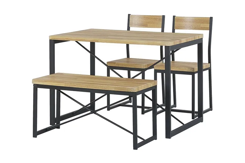 Flixton-ruokailuryhmä 110 cm, sis. 2 tuolia + penkki, Vaaleanruskea/Musta