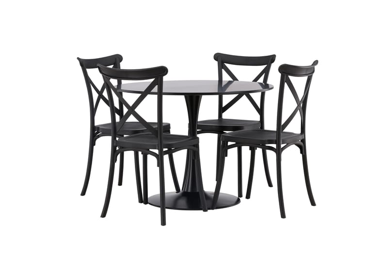Ruokailuryhmä Glade 100 cm Pyöreä 4 Crosett Tuolia - Musta - Huonekalut - Pöytä & ruokailuryhmä - Ruokailuryhmä
