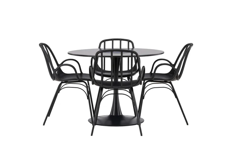 Ruokailuryhmä Glade 100 cm Pyöreä 4 Dyrön Tuolia, Musta