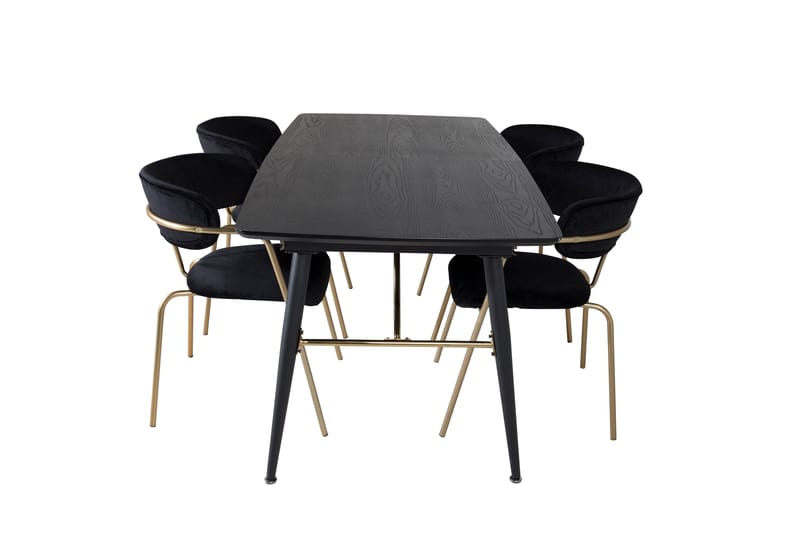 Ruokailuryhmä Gold Jatkettava 180-220 cm Suorakulmainen 4 Arrow Tuolia, Musta/Kulta
