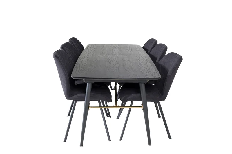 Ruokailuryhmä Gold Jatkettava 180-220 cm Suorakulmainen 6 Gemma Tuolia, Musta/Kulta