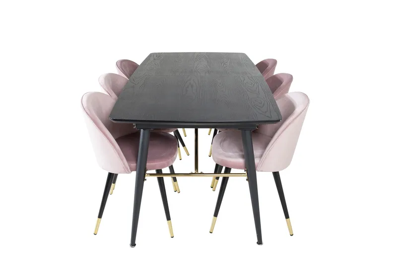 Ruokailuryhmä Gold Jatkettava 180-220 cm Suorakulmainen 6 Velvet Tuolia - Musta - Huonekalut - Pöytä & ruokailuryhmä - Ruokailuryhmä