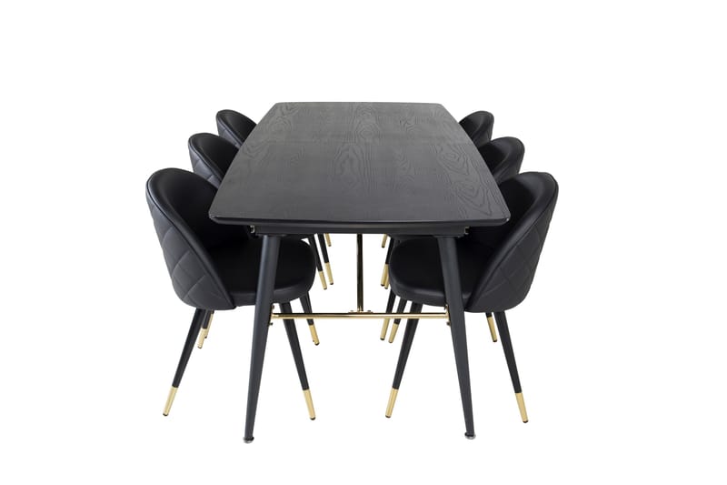 Ruokailuryhmä Gold Jatkettava 180-220 cm Suorakulmainen 6 Velvet Tuolia, Musta/Kulta