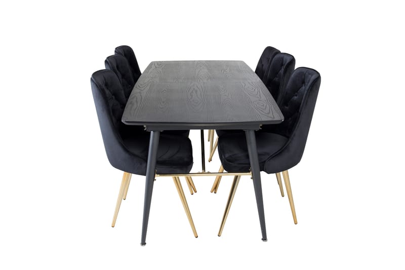 Ruokailuryhmä Gold Jatkettava 180-220 cm Suorakulmainen 6 Velvet Tuolia, Musta/Kulta