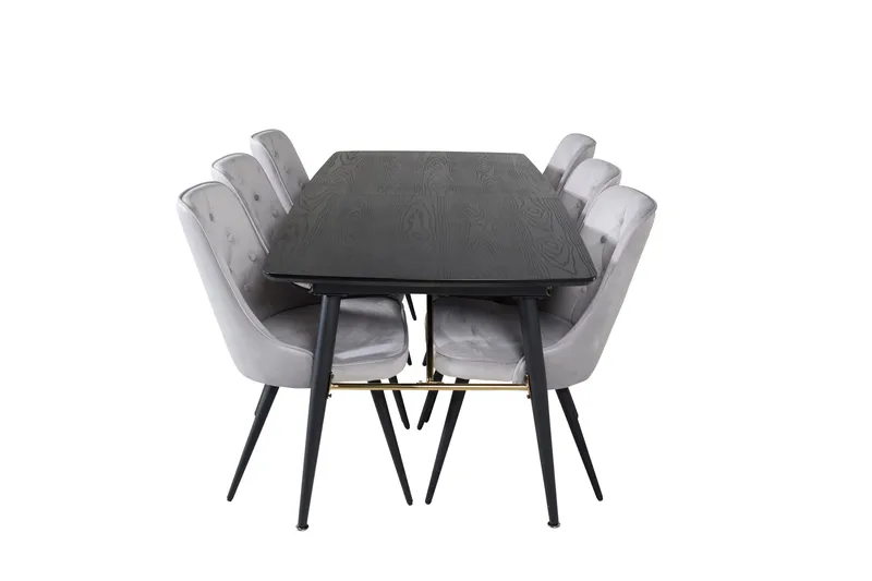 Ruokailuryhmä Gold Jatkettava 180-220 cm Suorakulmainen 6 Velvet Tuolia, Musta/Kulta