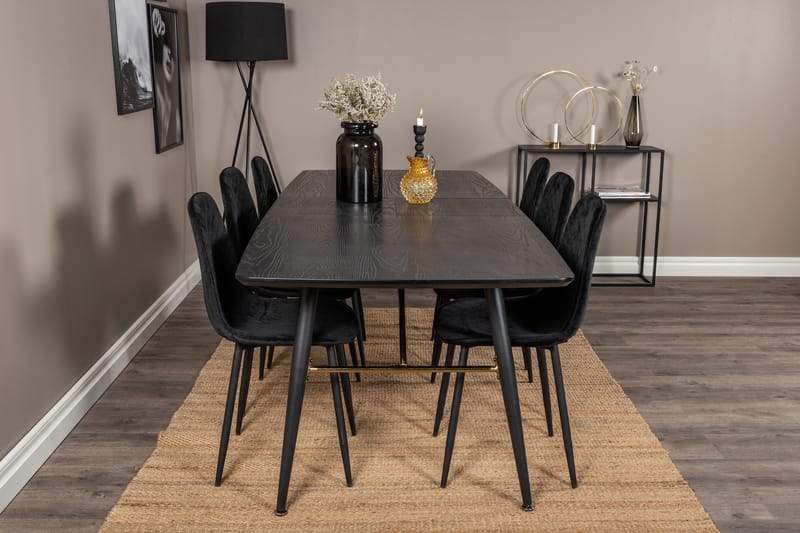 Ruokailuryhmä Gold Jatkettava 180-220 cm Suorakulmainen 6 Polar Tuolia - Musta - Huonekalut - Pöytä & ruokailuryhmä - Ruokailuryhmä