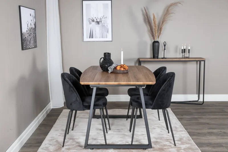 Ruokailuryhmä Inca 160 cm Suorakulmainen 4 Wrinkles Tuolia - Musta - Huonekalut - Pöytä & ruokailuryhmä - Ruokailuryhmä