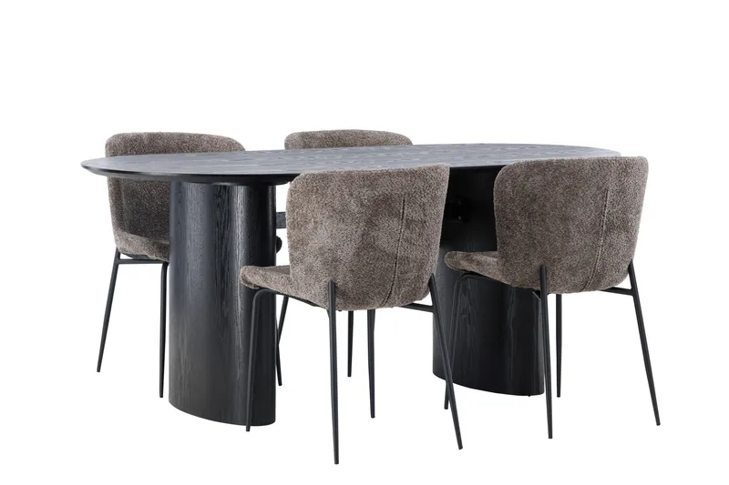 Ruokailuryhmä Isolde 180 cm Soikea 4 Modesto Tuolia - Musta - Huonekalut - Pöytä & ruokailuryhmä - Ruokailuryhmä