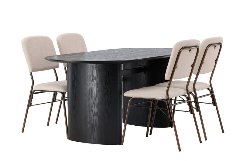 Ruokailuryhmä Isolde 180 cm Soikea 4 Seda Tuolia - Beige - Huonekalut - Pöytä & ruokailuryhmä - Ruokailuryhmä