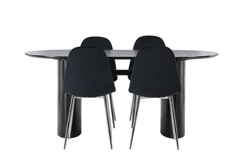 Ruokailuryhmä Isolde 180 cm Soikea 4 Polar Tuolia - Musta - Huonekalut - Pöytä & ruokailuryhmä - Ruokailuryhmä