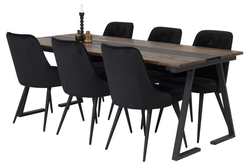 Ruokailuryhmä Jakarta 200 cm Suorakulmainen 6 Velvet Tuolia, Musta