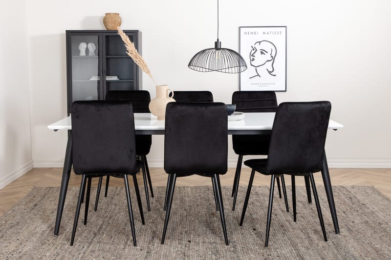 Ruokailuryhmä Jimmy 195 cm Suorakulmainen 6 Windu Tuolia, Musta