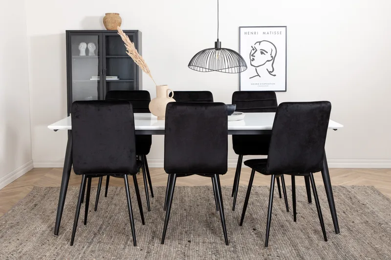 Ruokailuryhmä Jimmy 195 cm Suorakulmainen 6 Windu Tuolia, Musta