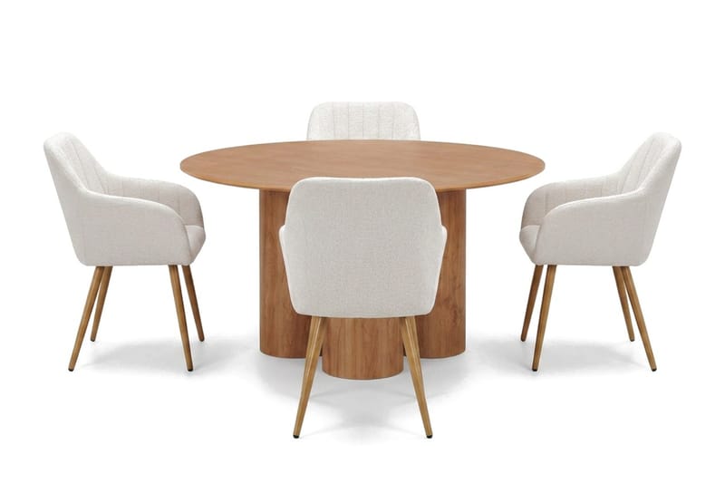 Juno-ruokailuryhmä, pyöreä 110 cm, tammi, 4 Filippa-ruokatuolia, Tammi