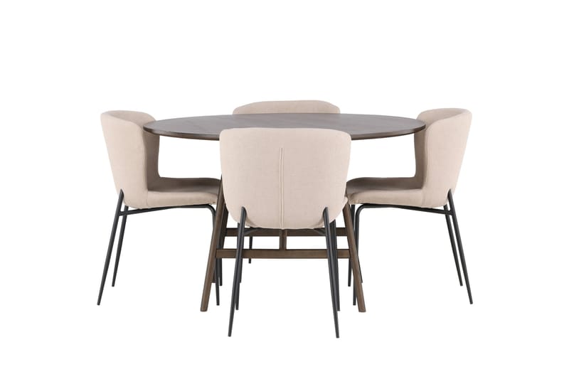 Ruokailuryhmä Kaseidon 100 cm Pyöreä 4 Modesto Tuolia, Beige