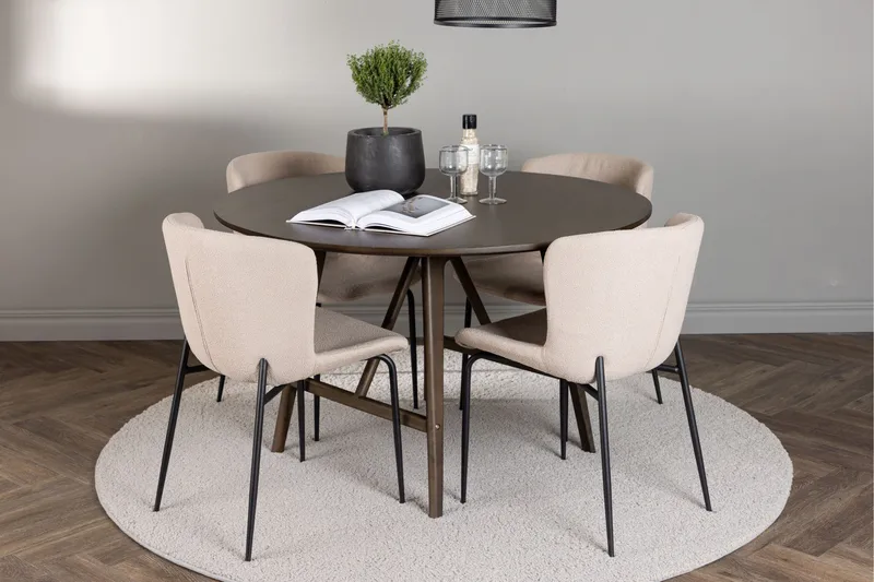 Ruokailuryhmä Kaseidon 100 cm Pyöreä 4 Modesto Tuolia - Beige - Huonekalut - Pöytä & ruokailuryhmä - Ruokailuryhmä