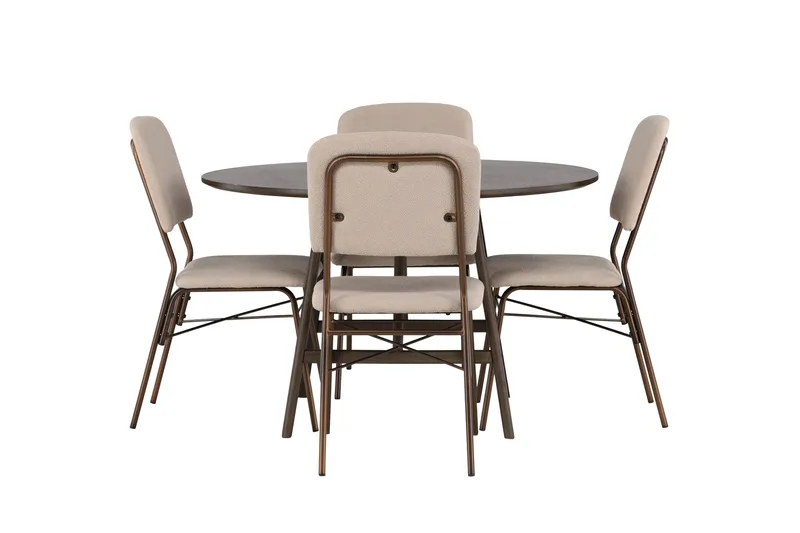 Ruokailuryhmä Kaseidon 100 cm Pyöreä 4 Seda Tuolia, Beige