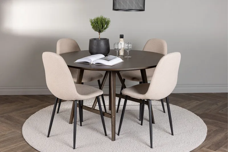 Ruokailuryhmä Kaseidon 100 cm Pyöreä 4 Polar Tuolia - Beige - Huonekalut - Pöytä & ruokailuryhmä - Ruokailuryhmä