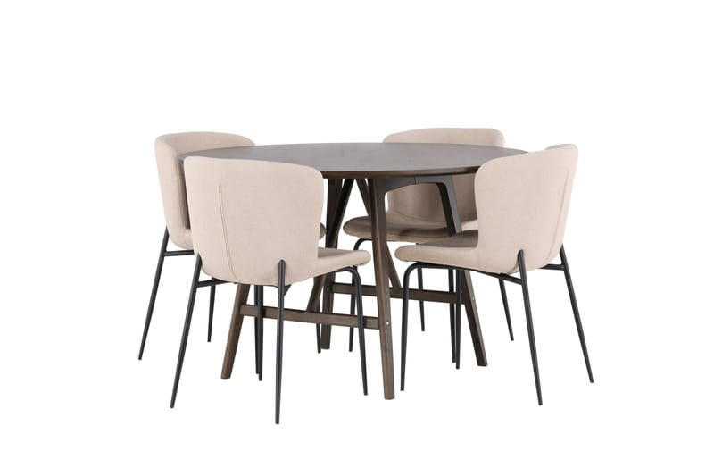 Ruokailuryhmä Kaseidon 100 cm Pyöreä 4 Modesto Tuolia - Beige - Huonekalut - Pöytä & ruokailuryhmä - Ruokailuryhmä