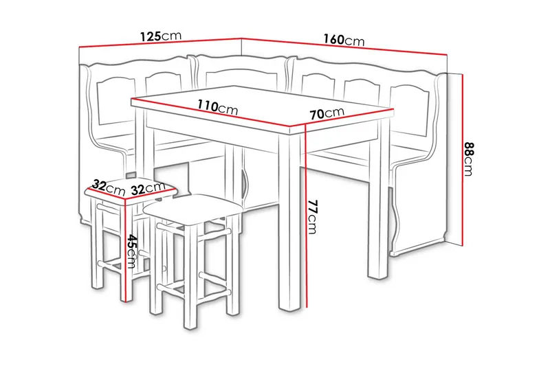 Keittiökalustesetti Crockey - Leppä - Huonekalut - Pöytä & ruokailuryhmä - Ruokailuryhmä