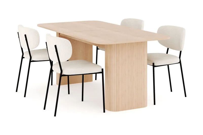 Kopparbo Ruokailuryhmä 180-240 cm Jatkettava, 4 Gemmiano Ruokatuolia, Whitewash