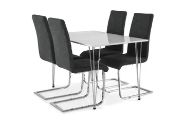 Ruokailuryhmä Kranstull 120 cm 4 Jack tuolia - Valkoinen/Kromi/Harmaa - Huonekalut - Pöytä & ruokailuryhmä - Ruokailuryhmä