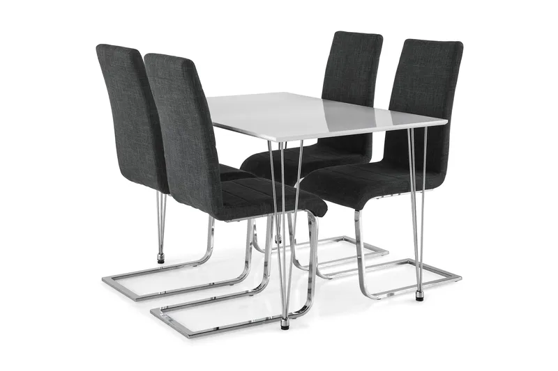 Ruokailuryhmä Kranstull 120 cm 4 Jack tuolia, Valkoinen/Kromi/Harmaa