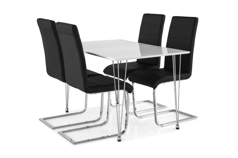 Ruokailuryhmä Kranstull 120 cm 4 Jack tuolia, Valkoinen/Musta PU/Kromi