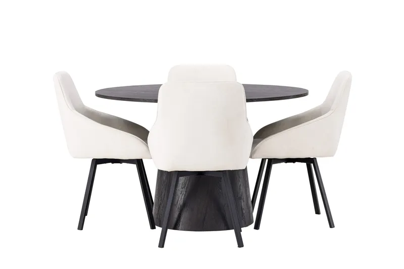 Ruokailuryhmä Lanzo 120 cm Pyöreä 4 Rosie Tuolia, Beige