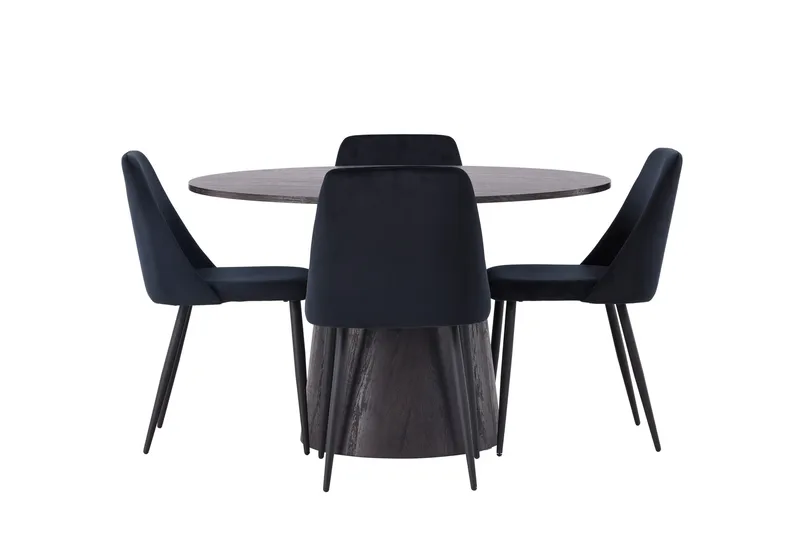 Ruokailuryhmä Lanzo 120 cm Pyöreä 4 Night Tuolia, Musta