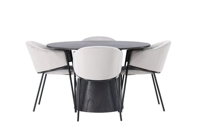 Ruokailuryhmä Lanzo 120 cm Pyöreä 4 Evelina Tuolia, Musta