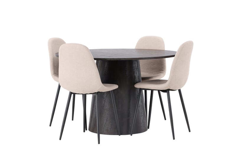 Ruokailuryhmä Lanzo 120 cm Pyöreä 4 Polar Tuolia - Beige - Huonekalut - Pöytä & ruokailuryhmä - Ruokailuryhmä