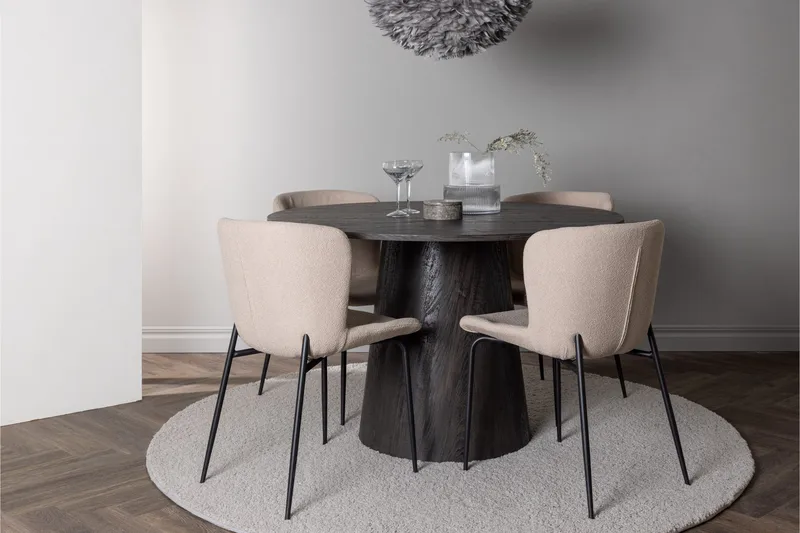 Ruokailuryhmä Lanzo 120 cm Pyöreä 4 Modesto Tuolia - Beige - Huonekalut - Pöytä & ruokailuryhmä - Ruokailuryhmä