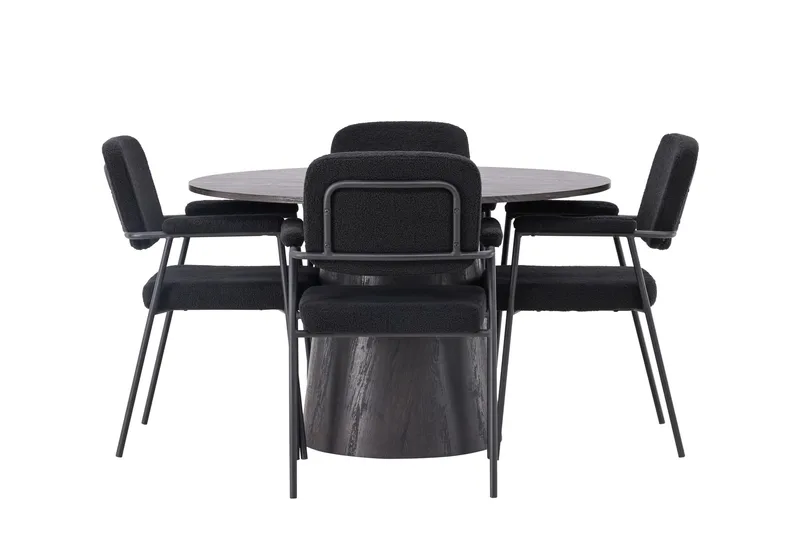 Ruokailuryhmä Lanzo 120 cm Pyöreä 4 Yesterday Tuolia, Musta