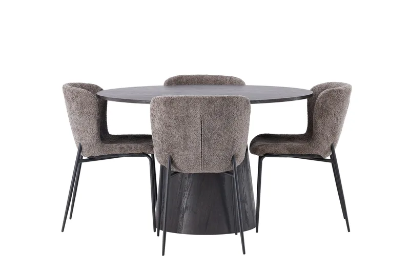 Ruokailuryhmä Lanzo 120 cm Pyöreä 4 Modesto Tuolia, Musta