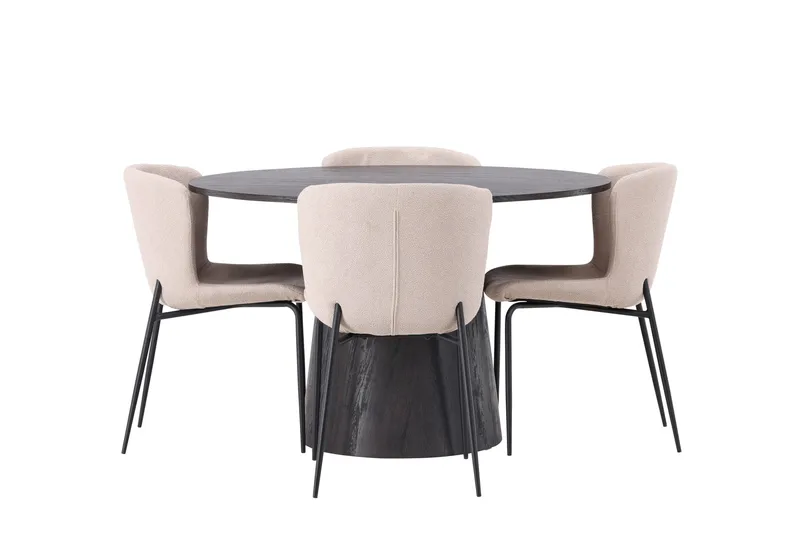 Ruokailuryhmä Lanzo 120 cm Pyöreä 4 Modesto Tuolia - Beige - Huonekalut - Pöytä & ruokailuryhmä - Ruokailuryhmä