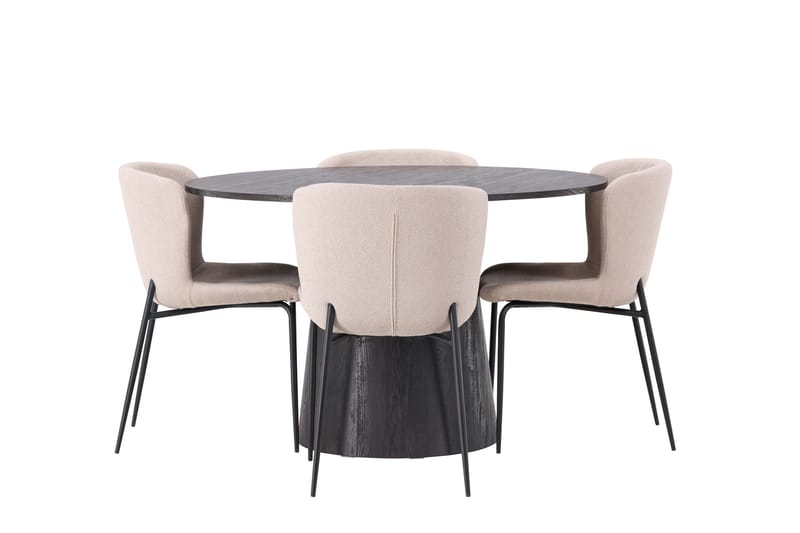 Ruokailuryhmä Lanzo 120 cm Pyöreä 4 Modesto Tuolia - Beige - Huonekalut - Pöytä & ruokailuryhmä - Ruokailuryhmä