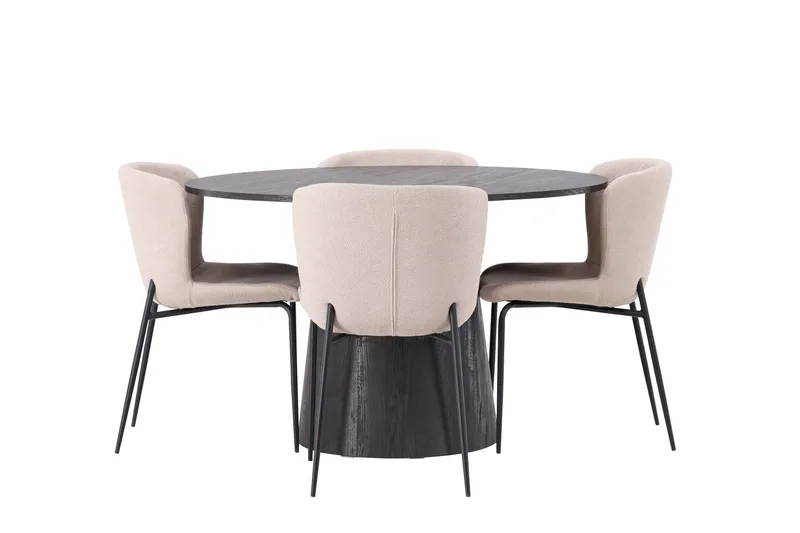 Ruokailuryhmä Lanzo 120 cm Pyöreä 4 Modesto Tuolia - Beige - Huonekalut - Pöytä & ruokailuryhmä - Ruokailuryhmä