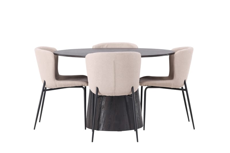 Ruokailuryhmä Lanzo 120 cm Pyöreä 4 Modesto Tuolia - Beige - Huonekalut - Pöytä & ruokailuryhmä - Ruokailuryhmä