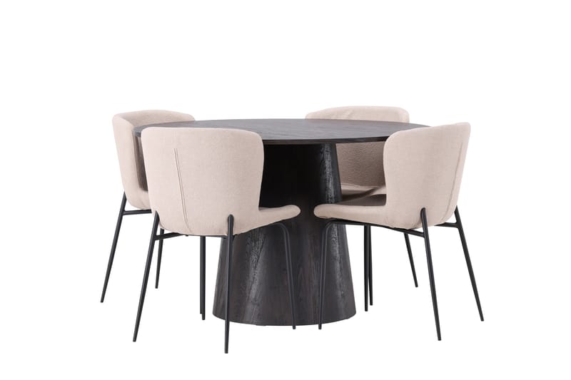 Ruokailuryhmä Lanzo 120 cm Pyöreä 4 Modesto Tuolia - Beige - Huonekalut - Pöytä & ruokailuryhmä - Ruokailuryhmä