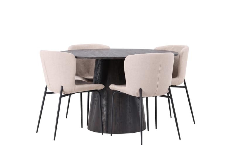 Ruokailuryhmä Lanzo 120 cm Pyöreä 4 Modesto Tuolia - Beige - Huonekalut - Pöytä & ruokailuryhmä - Ruokailuryhmä
