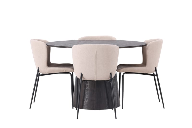 Ruokailuryhmä Lanzo 120 cm Pyöreä 4 Modesto Tuolia - Beige - Huonekalut - Pöytä & ruokailuryhmä - Ruokailuryhmä
