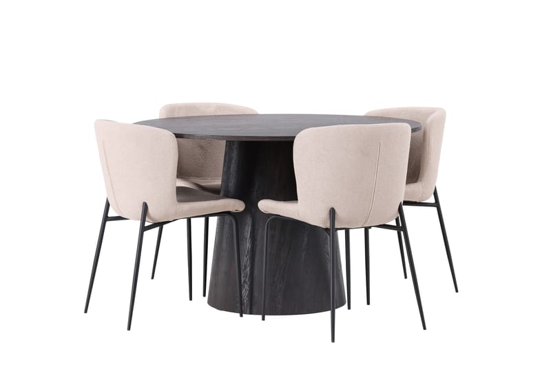Ruokailuryhmä Lanzo 120 cm Pyöreä 4 Modesto Tuolia - Beige - Huonekalut - Pöytä & ruokailuryhmä - Ruokailuryhmä