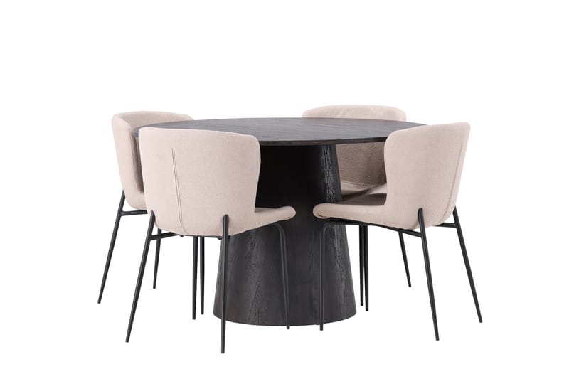Ruokailuryhmä Lanzo 120 cm Pyöreä 4 Modesto Tuolia - Beige - Huonekalut - Pöytä & ruokailuryhmä - Ruokailuryhmä