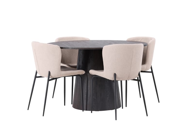 Ruokailuryhmä Lanzo 120 cm Pyöreä 4 Modesto Tuolia - Beige - Huonekalut - Pöytä & ruokailuryhmä - Ruokailuryhmä