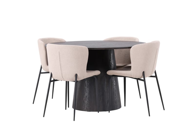 Ruokailuryhmä Lanzo 120 cm Pyöreä 4 Modesto Tuolia - Beige - Huonekalut - Pöytä & ruokailuryhmä - Ruokailuryhmä