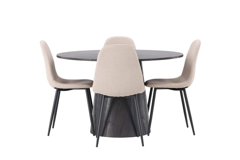 Ruokailuryhmä Lanzo 120 cm Pyöreä 4 Polar Tuolia - Beige - Huonekalut - Pöytä & ruokailuryhmä - Ruokailuryhmä