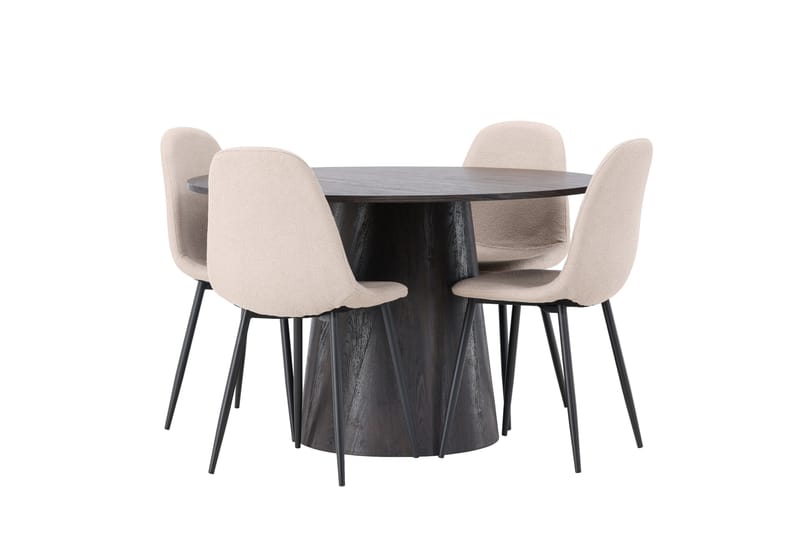 Ruokailuryhmä Lanzo 120 cm Pyöreä 4 Polar Tuolia - Beige - Huonekalut - Pöytä & ruokailuryhmä - Ruokailuryhmä