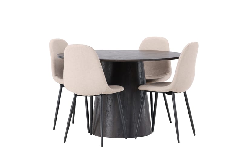 Ruokailuryhmä Lanzo 120 cm Pyöreä 4 Polar Tuolia - Beige - Huonekalut - Pöytä & ruokailuryhmä - Ruokailuryhmä